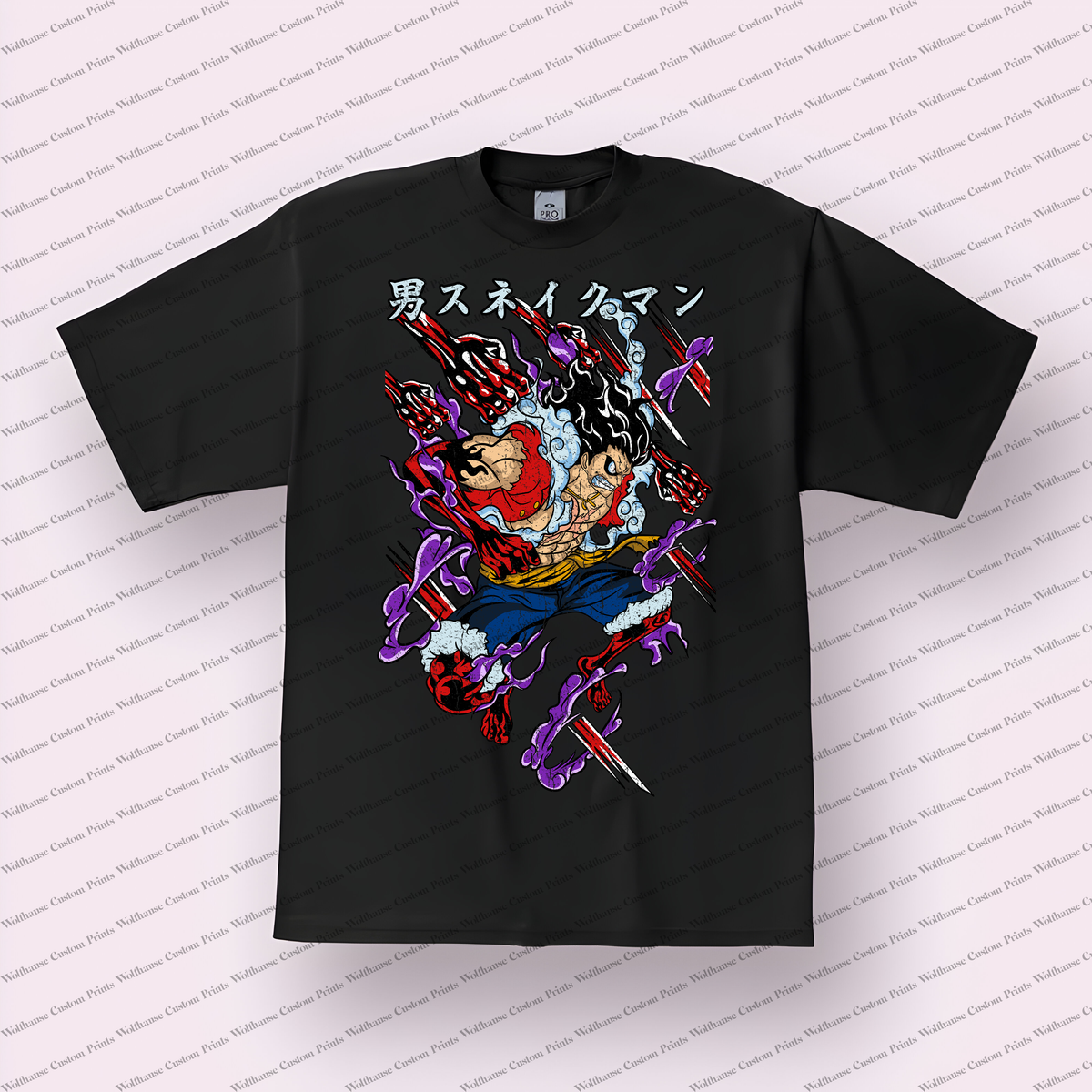 Luffy Snakeman Purple Haki Distressed Anime Graphic T-Shirt