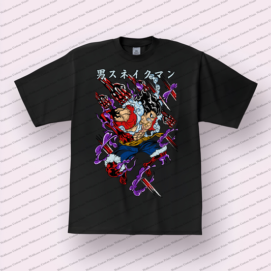 Luffy Snakeman Purple Haki Distressed Anime Graphic T-Shirt