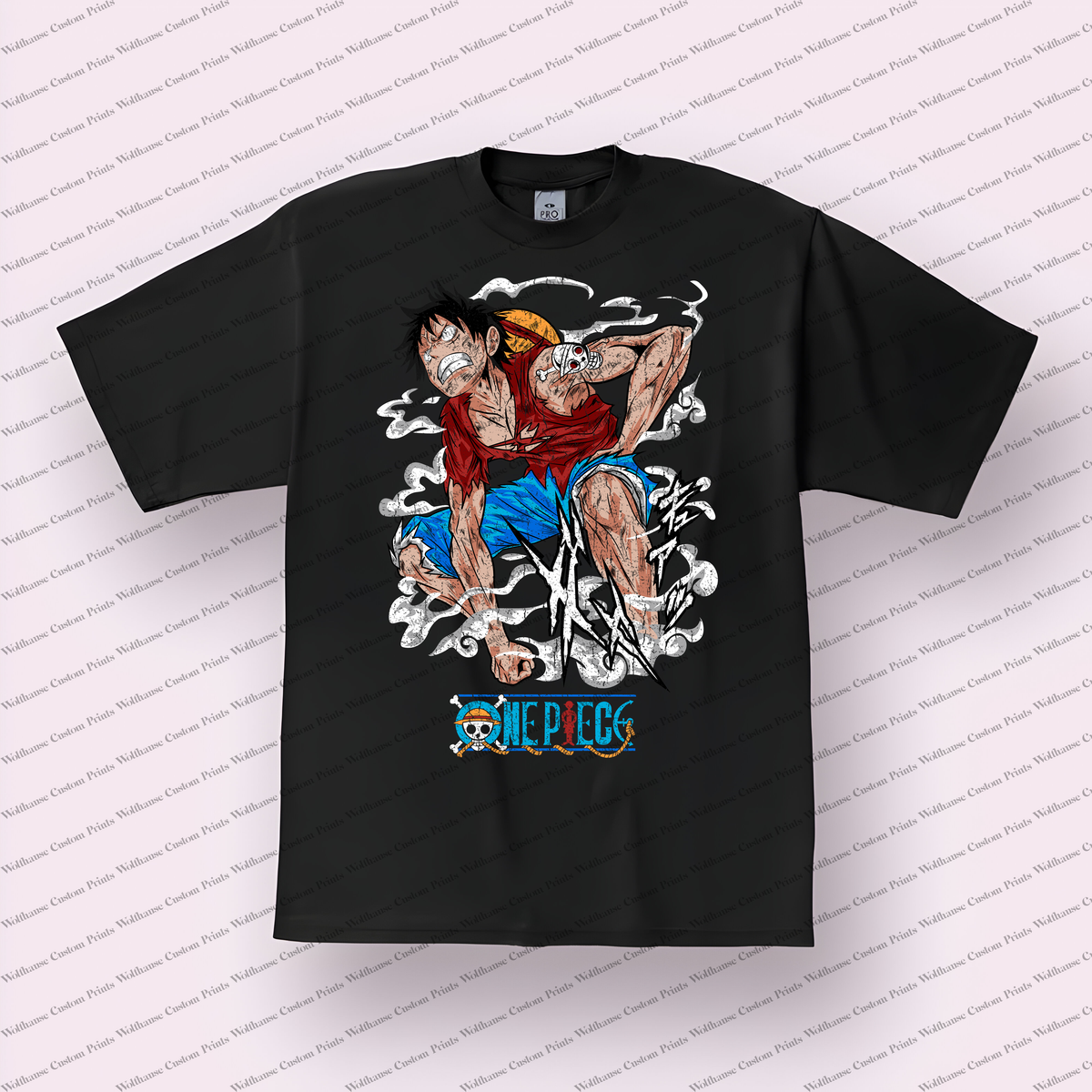 Luffy Gear 2 Steam Pose Distressed Anime Graphic T-Shirt