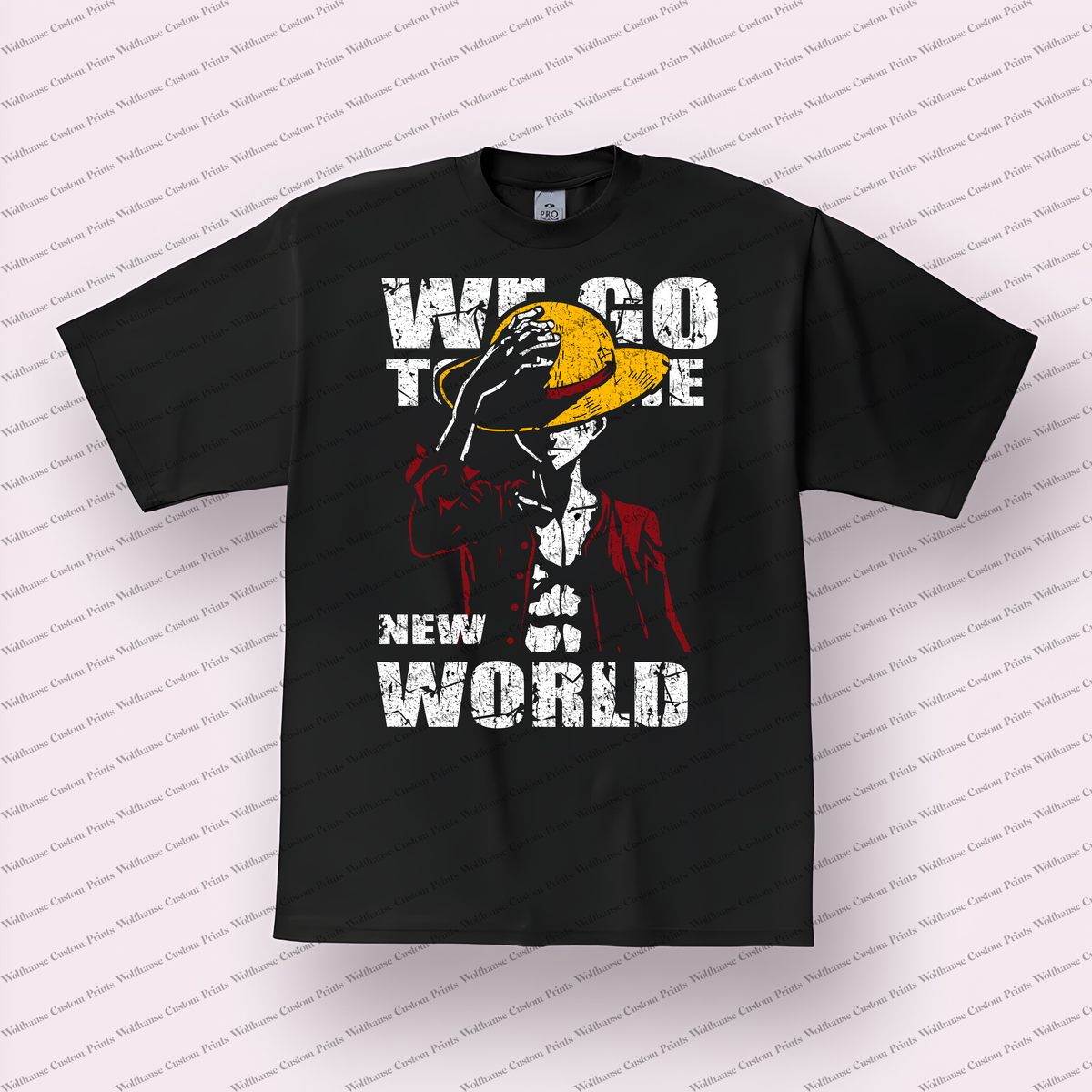 Luffy New World Text Pose Distressed Anime Graphic T-Shirt