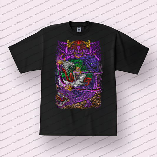 Zoro and Kaido Vs Dragon Purple Battle Distressed Anime Graphic T-Shirt