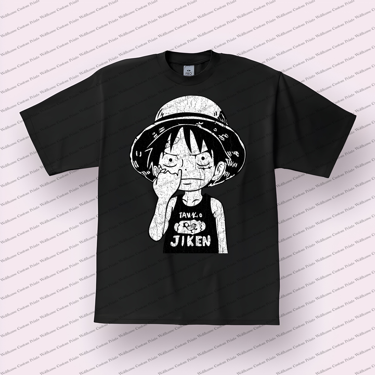 Luffy JIKEN Shirt White Distressed Distressed Anime Graphic T-Shirt