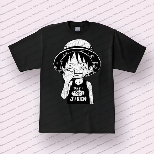 Luffy JIKEN Shirt White Distressed Distressed Anime Graphic T-Shirt