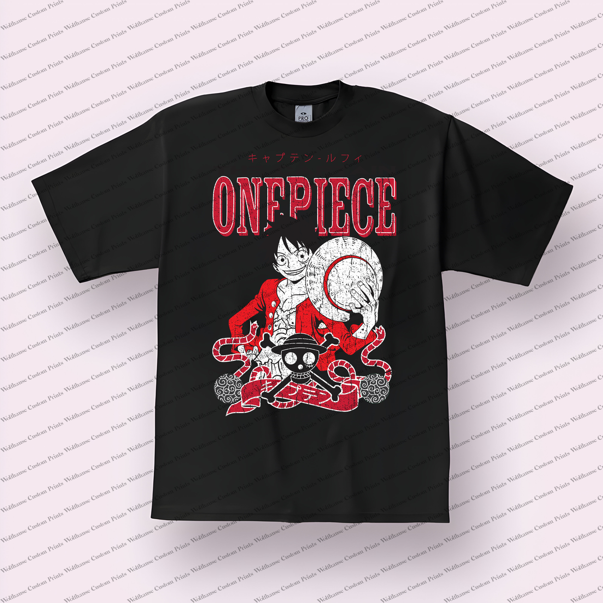 Luffy Straw Hat Portrait Red Distressed Anime Graphic T-Shirt