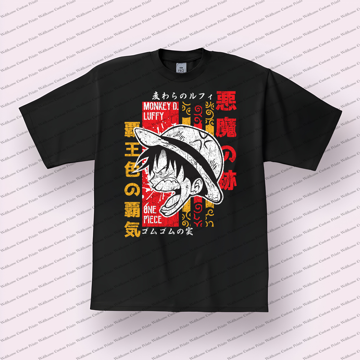 Luffy Shouting Portrait Red Yellow Distressed Anime Graphic T-Shirt