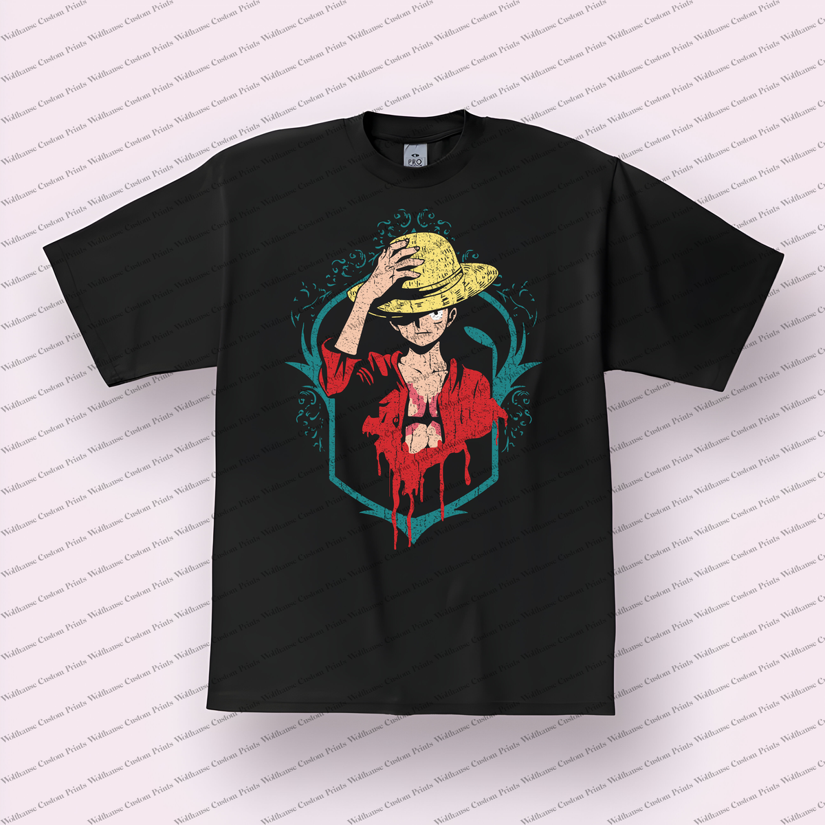Luffy Drip Art Red Shirt Distressed Anime Graphic T-Shirt