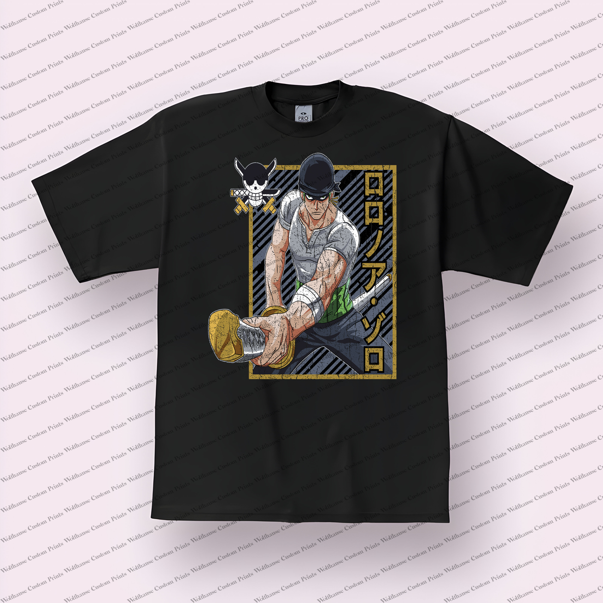 Zoro Framed Variant Sword Down Distressed Anime Graphic T-Shirt