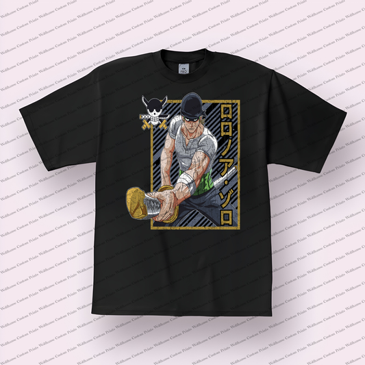 Zoro Framed Variant Sword Down Distressed Anime Graphic T-Shirt