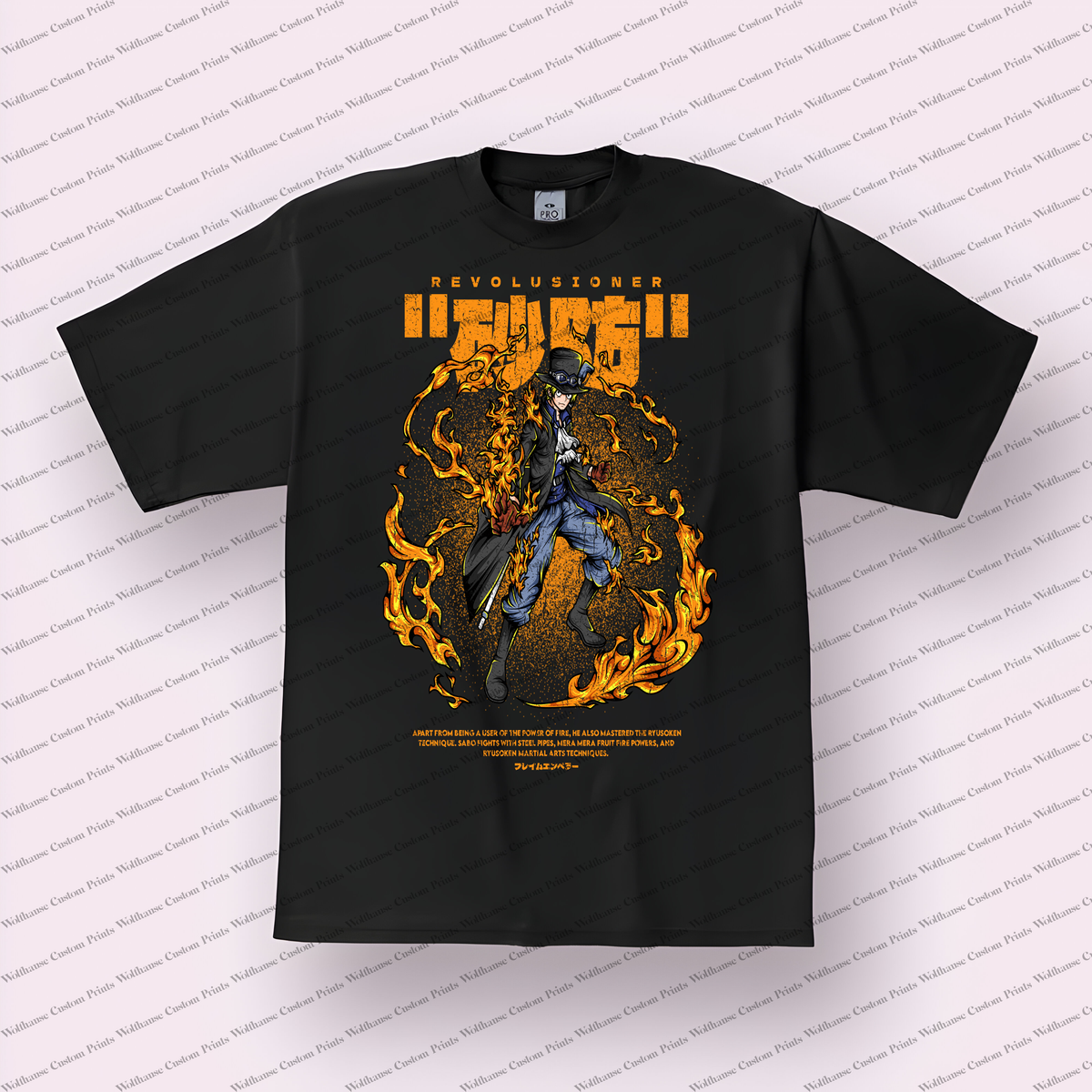 Sabo Revolutionary Flames Full Body Distressed Anime Graphic T-Shirt