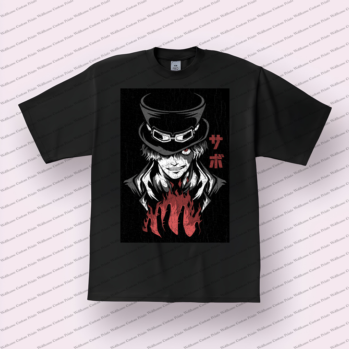 Sabo Top Hat Portrait Black Square Distressed Anime Graphic T-Shirt