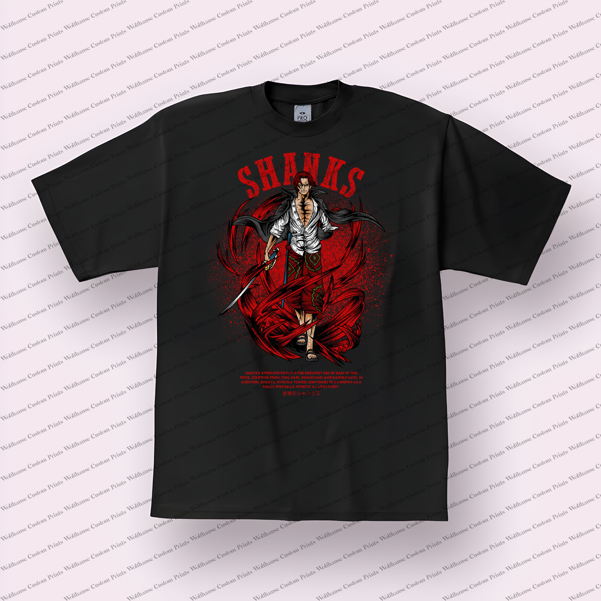 Shanks Red Swirl Sword Pose Distressed Anime Graphic T-Shirt