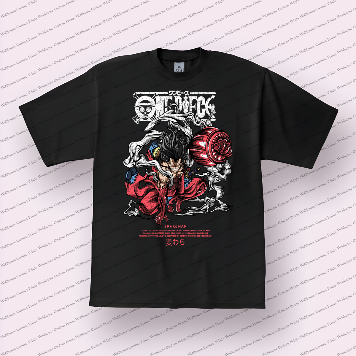 Luffy Snakeman Form Distressed Anime Graphic T-Shirt