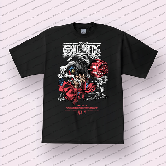 Luffy Snakeman Form Distressed Anime Graphic T-Shirt
