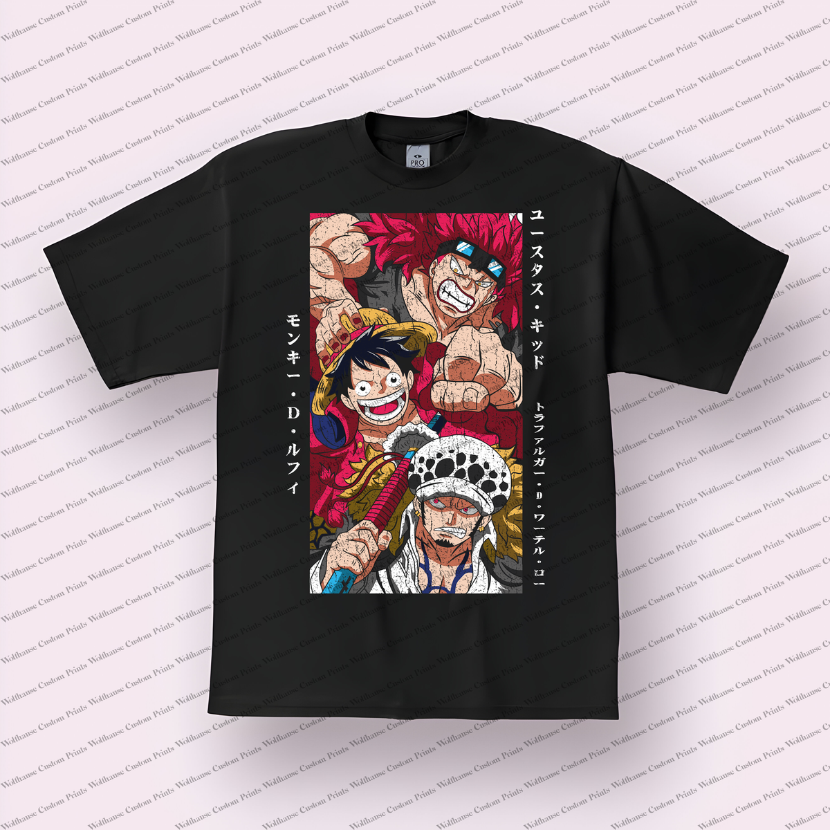 Straw Hat Crew Collage Trio Worst Generation with Text Distressed Anime Graphic T-Shirt