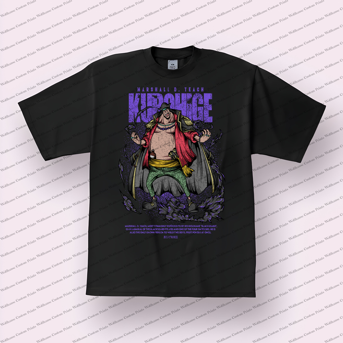 Blackbeard Full Body Purple Distressed Anime Graphic T-Shirt