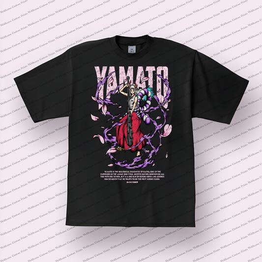 Yamato Kanabo Pose Purple Petals Distressed Anime Graphic T-Shirt