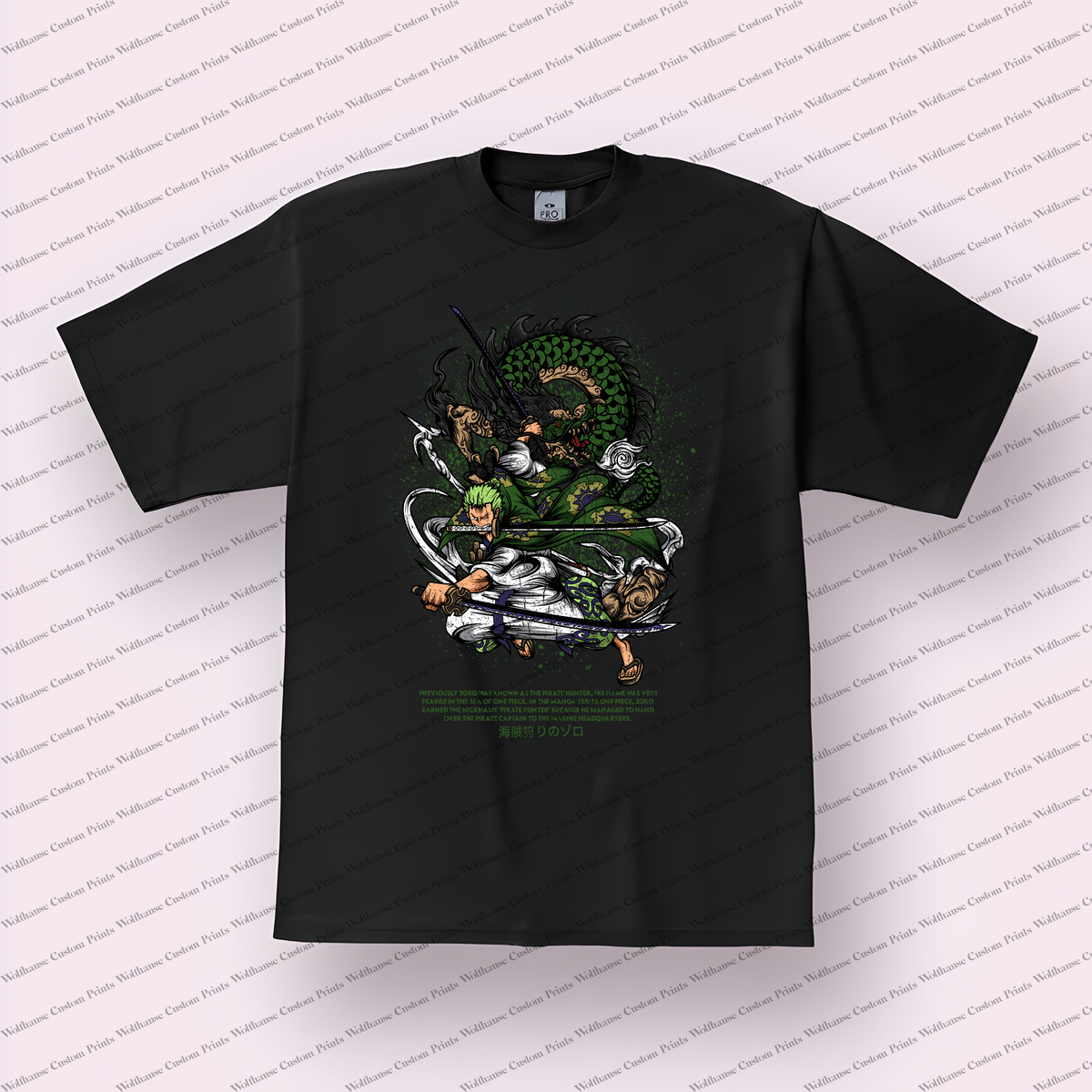 Zoro Dragon Battle Stance Distressed Anime Graphic T-Shirt