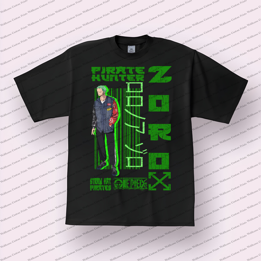 Zoro Streetwear Full Body Green Distressed Anime Graphic T-Shirt