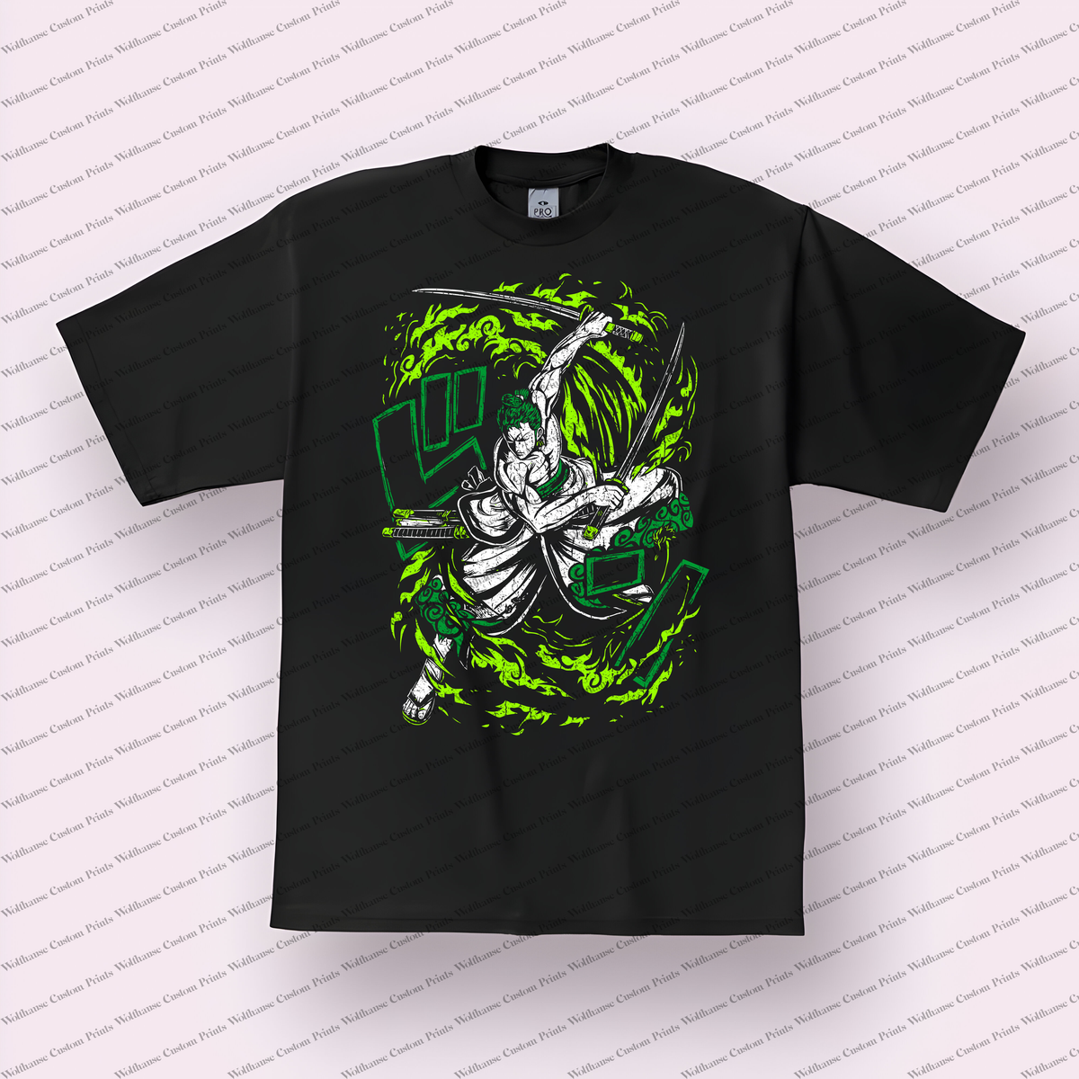 Zoro Green Aura Sword Slash Distressed Anime Graphic T-Shirt