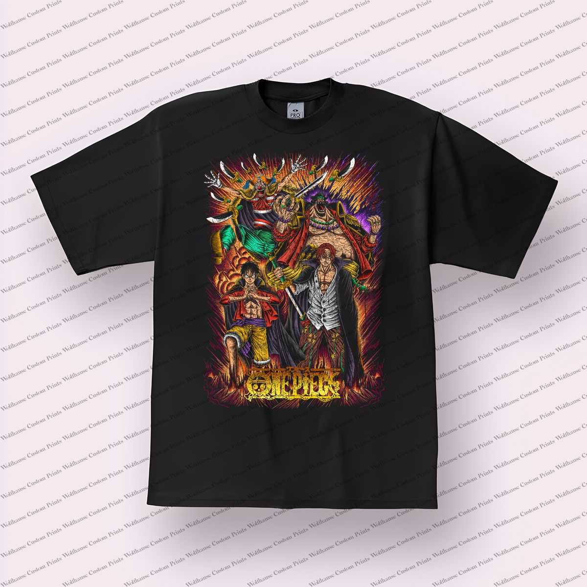 Straw Hat Crew Collage Yonko Group Shot Distressed Anime Graphic T-Shirt