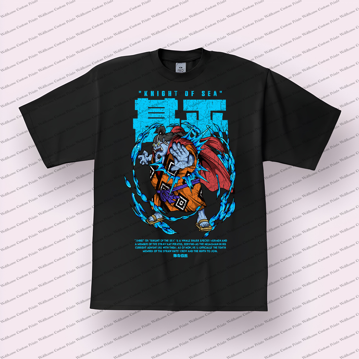 Jinbe Knight of the Sea Text Bio Distressed Anime Graphic T-Shirt