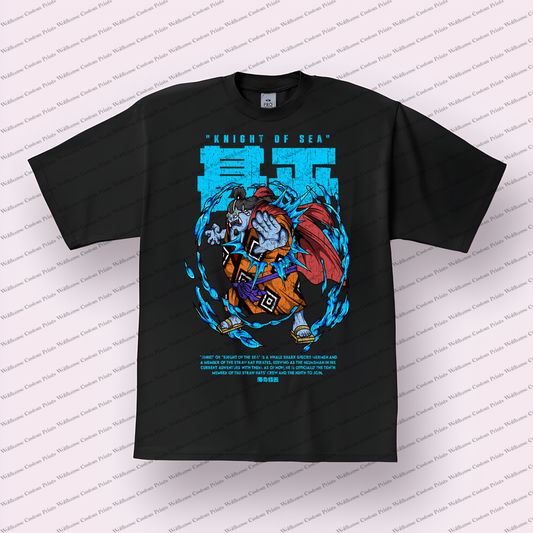 Jinbe Knight of the Sea Text Bio Distressed Anime Graphic T-Shirt