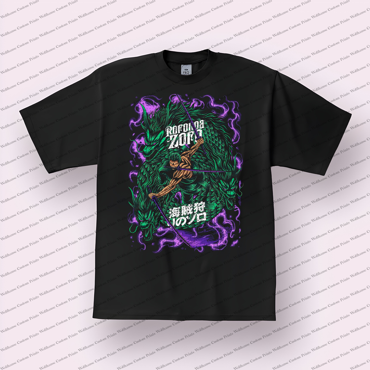 Zoro Dragon Purple Green Distressed Anime Graphic T-Shirt