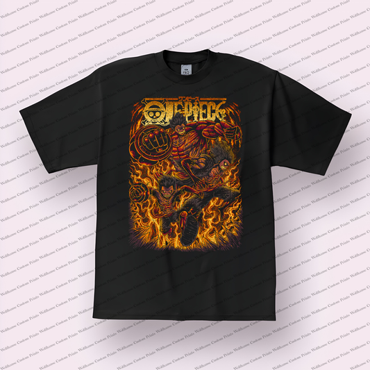 Luffy Gear Fourth Flames Distressed Anime Graphic T-Shirt