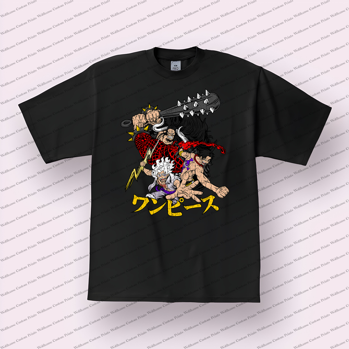 Luffy and Kaido Gear 5 vs Distressed Anime Graphic T-Shirt