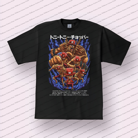 Chopper Multi-form Group Blue Distressed Anime Graphic T-Shirt