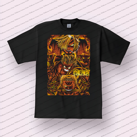 Sanji Triple Panel Fire Art Distressed Anime Graphic T-Shirt