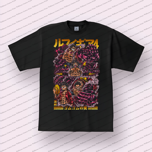 Luffy Gear Fourth Collage Multiple Poses Distressed Anime Graphic T-Shirt