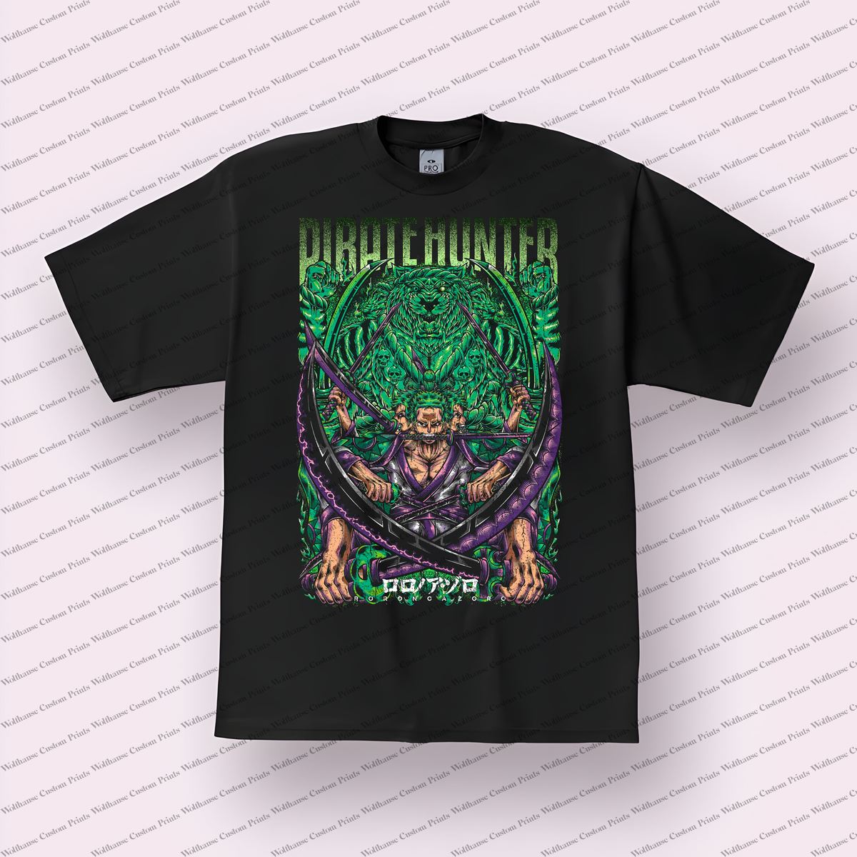 Zoro Three Sword Style Green Demon Distressed Anime Graphic T-Shirt