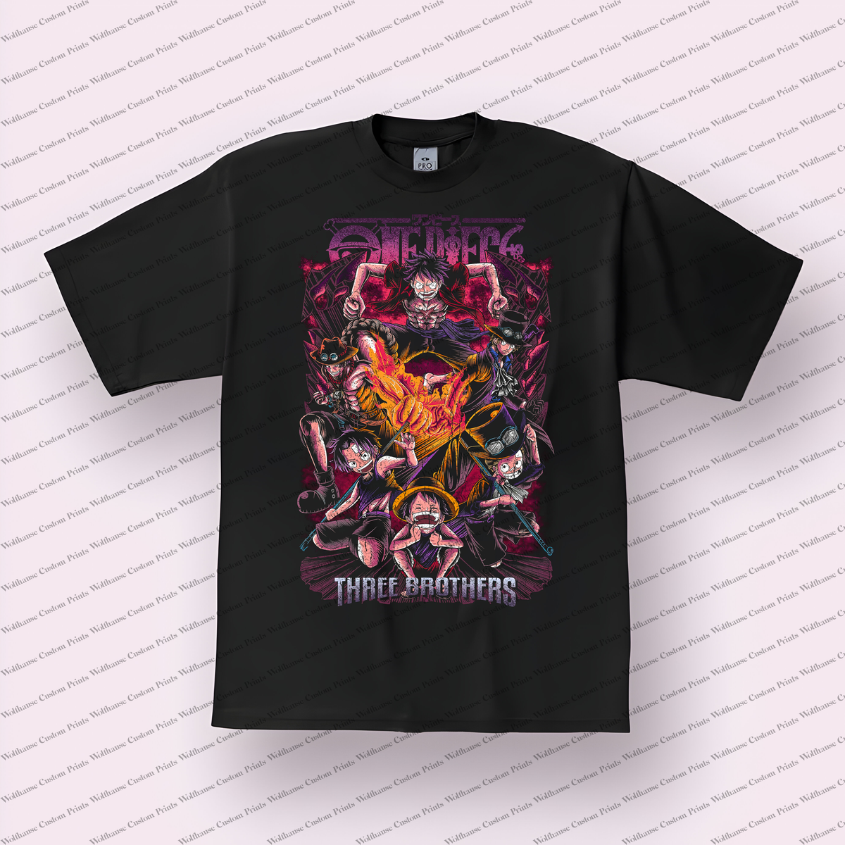 Straw Hat Crew Collage Three Brothers Childhood Group Distressed Anime Graphic T-Shirt