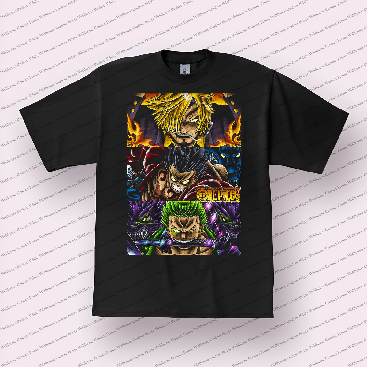 Straw Hat Crew Collage Triple Panel Portraits Distressed Anime Graphic T-Shirt