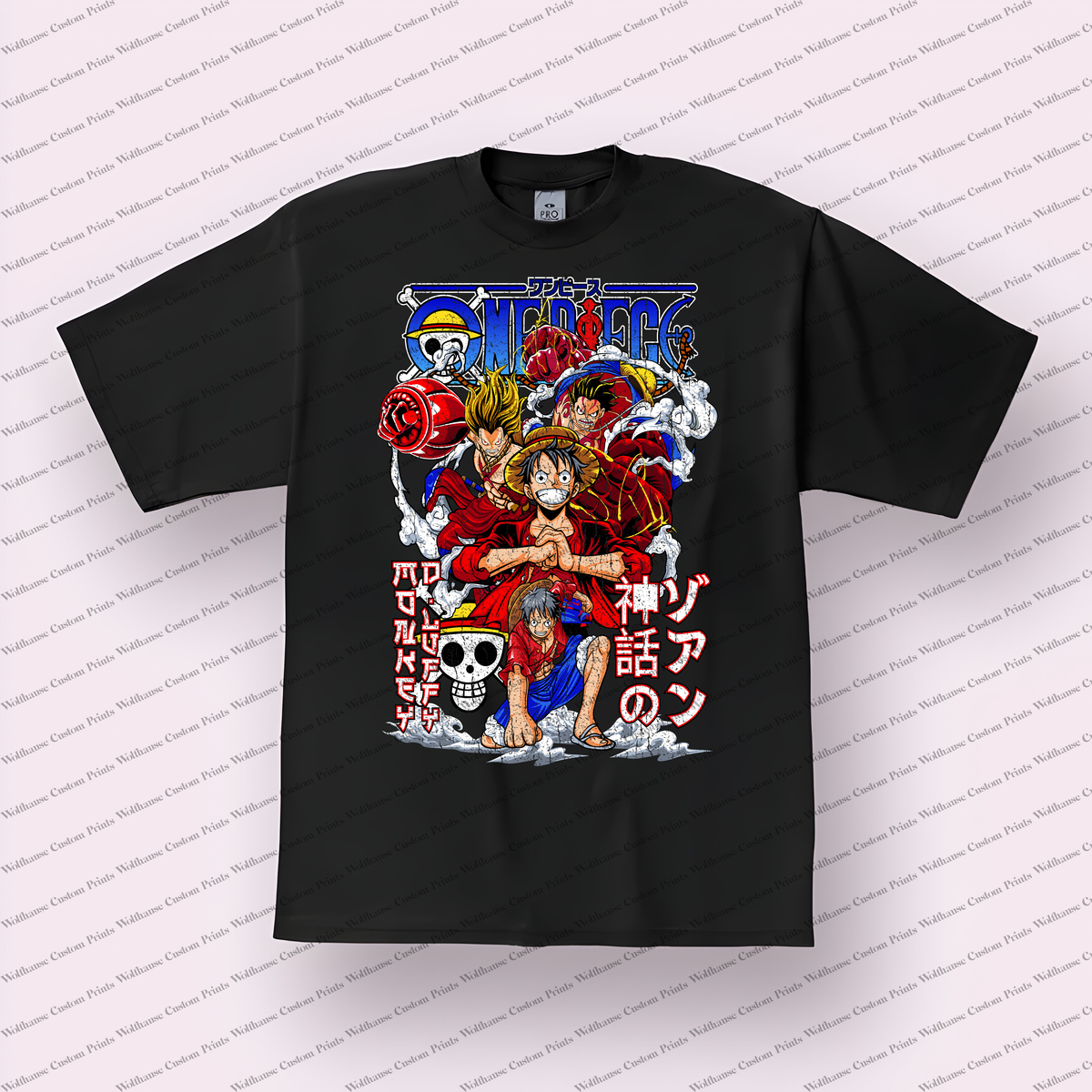 Luffy Gear Fifth Group Collage Distressed Anime Graphic T-Shirt