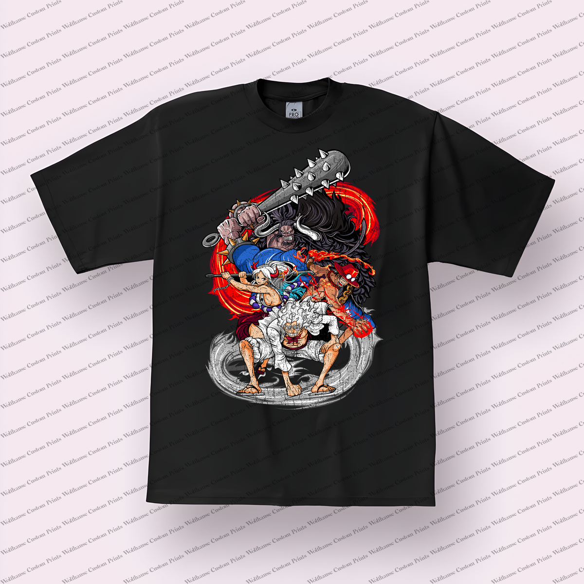 Straw Hat Crew Collage Battle Group Kanabo Distressed Anime Graphic T-Shirt