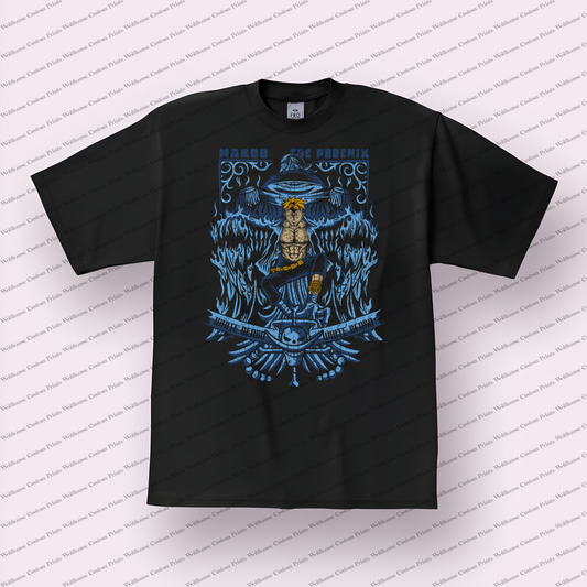 Marco Blue Phoenix Wings Emblem Distressed Anime Graphic T-Shirt