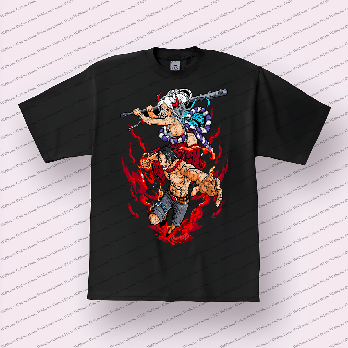 Ace and Yamato Flaming Duo Battle Stance Distressed Anime Graphic T-Shirt