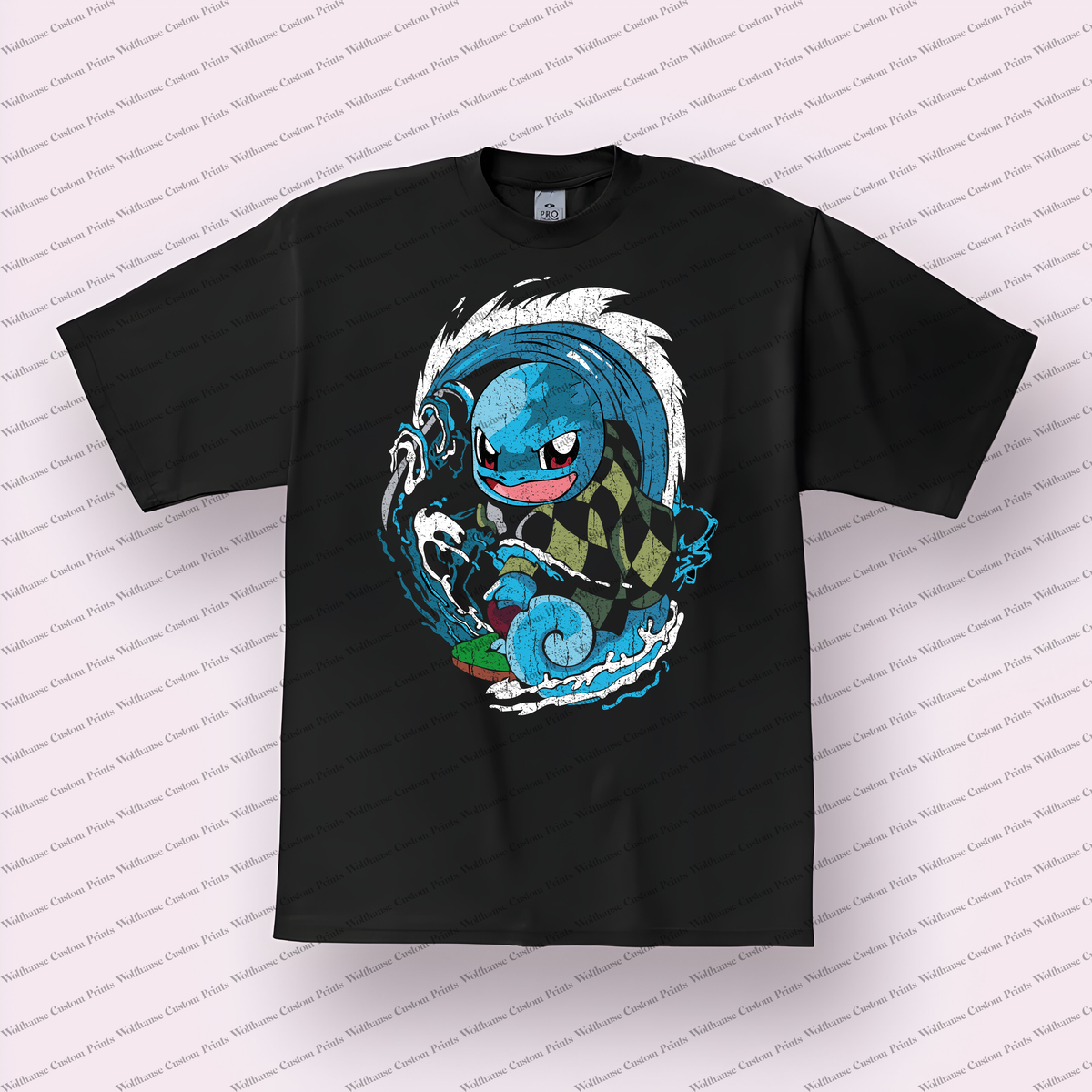 Squirtle Water Swirl Scarf Mashup Distressed Anime Graphic T-Shirt