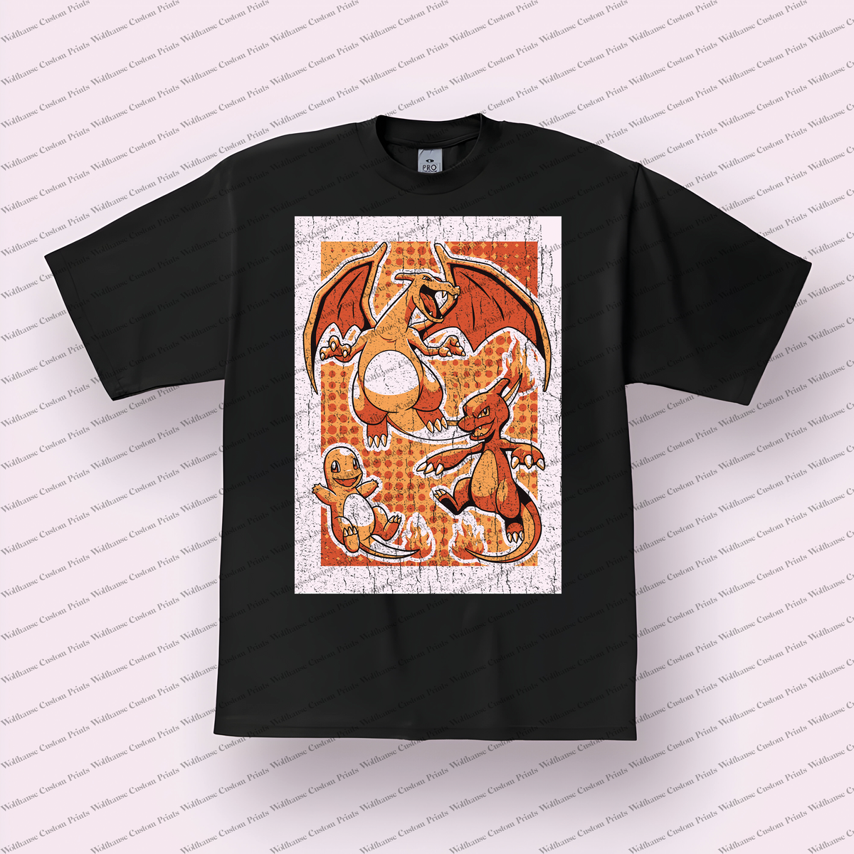 Pokemon Crew Collage Fire Evolution Trio Orange Distressed Anime Graphic T-Shirt