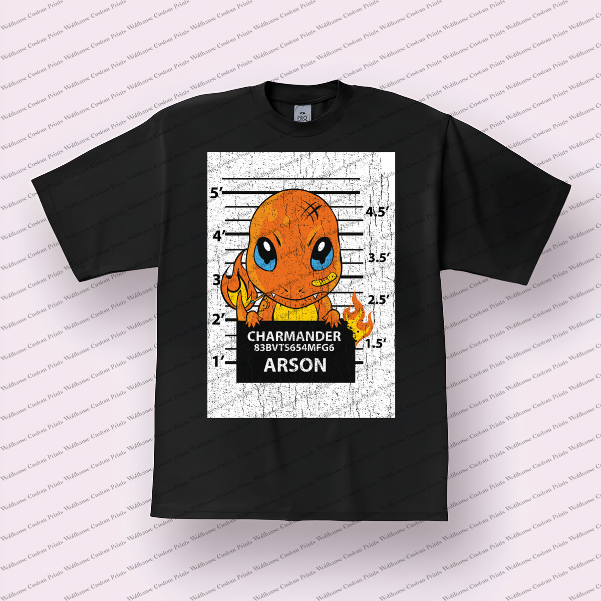 Charmander Mugshot Arson Parody Distressed Anime Graphic T-Shirt