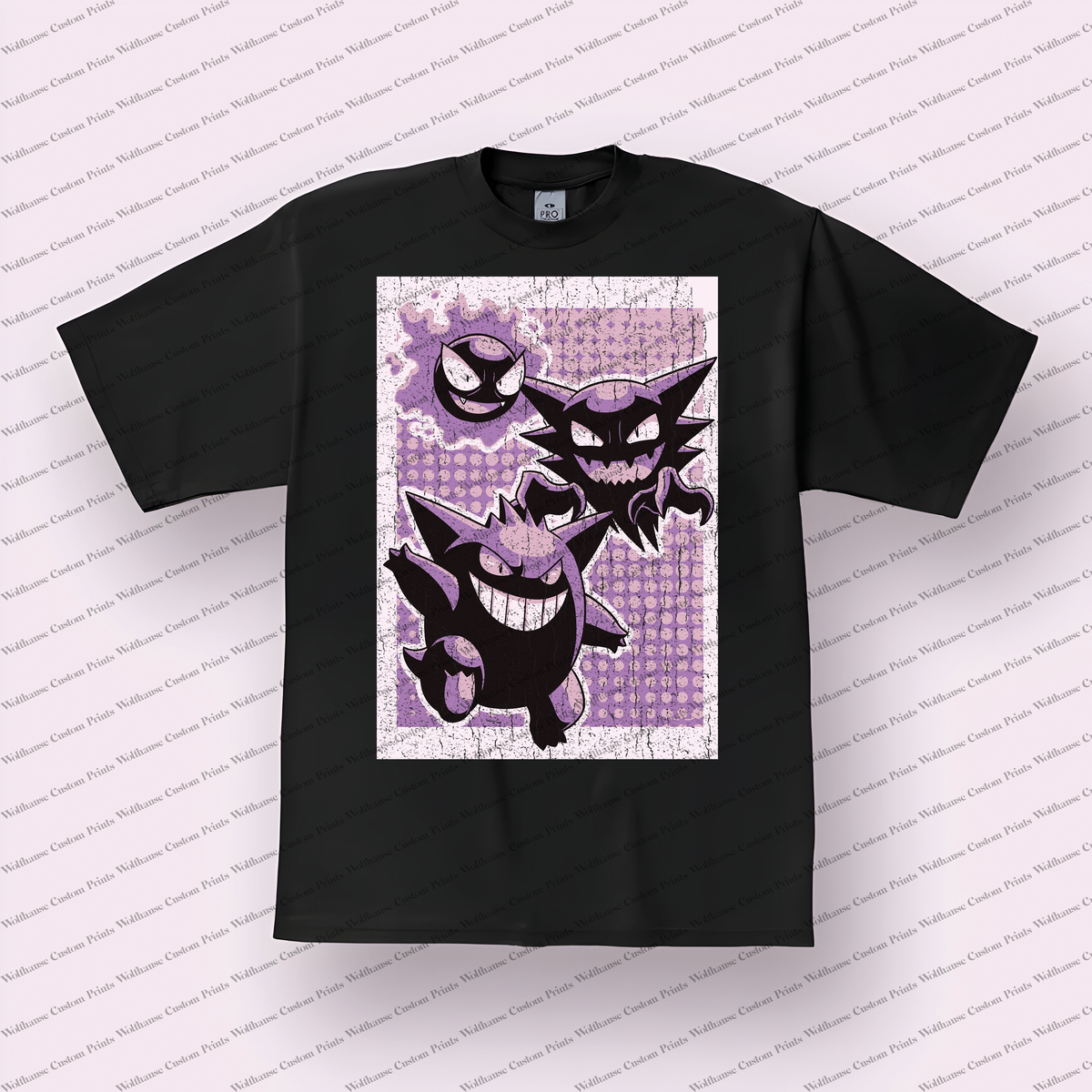 Pokemon Crew Collage Ghost Evolution Trio Purple Distressed Anime Graphic T-Shirt